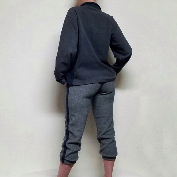 VINTAGE Old Navy Quarter-Zip Gray Striped Fleece Sweater Cropped Joggers Set Med - Picture 3 of 16